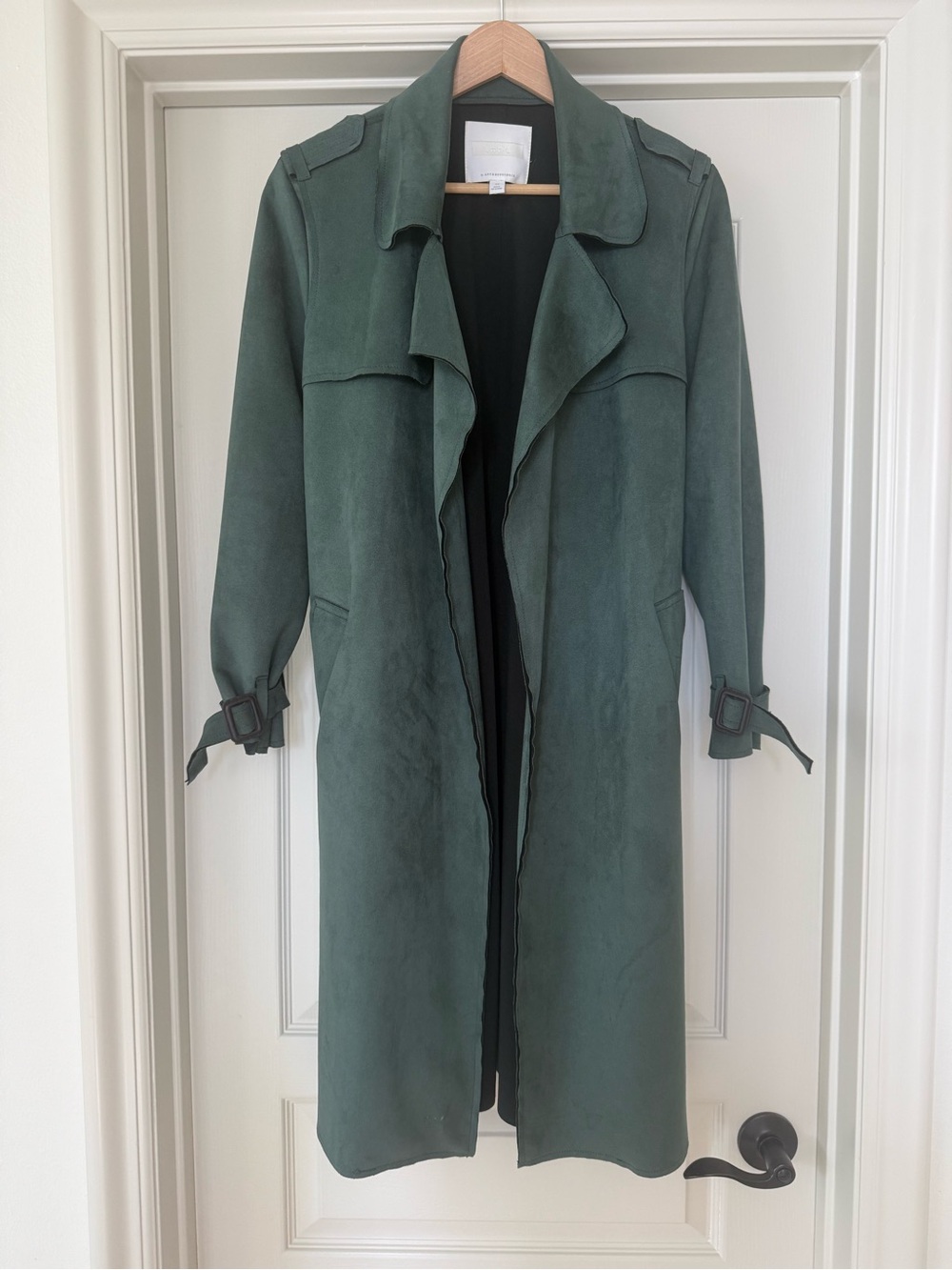 Anthropologie Dark Green Suede-Texture Trench Coat